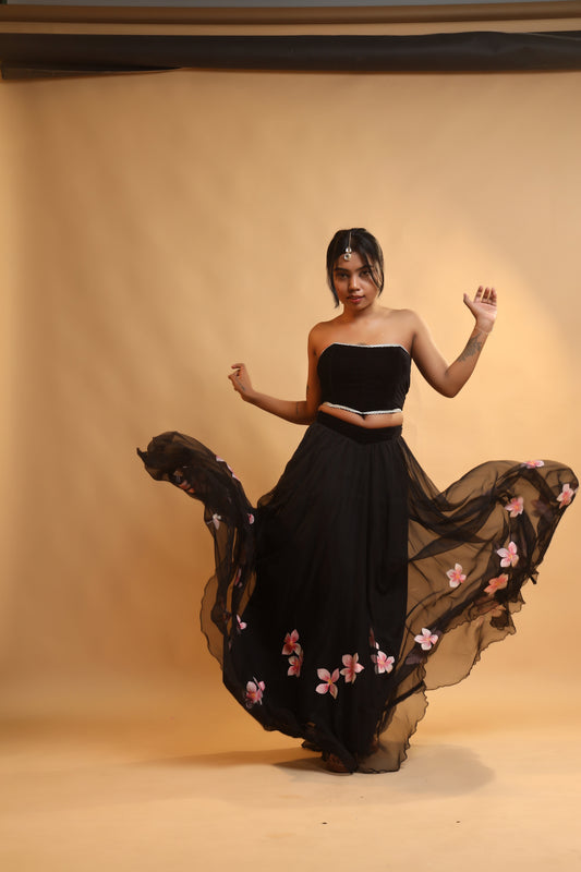 Corset & Canvas Georgette Lehenga Set with Detachable Sleeves