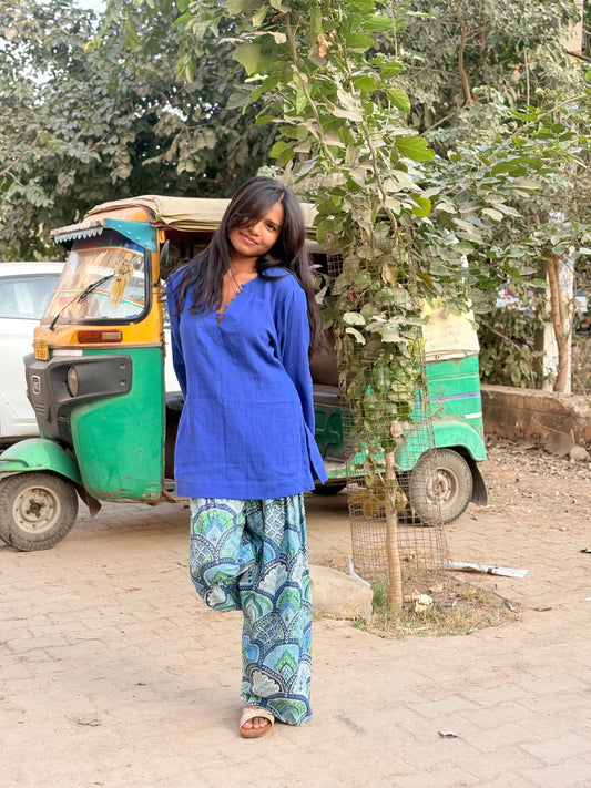 Pure Cotton Mini Kurta & Printed Trousers
