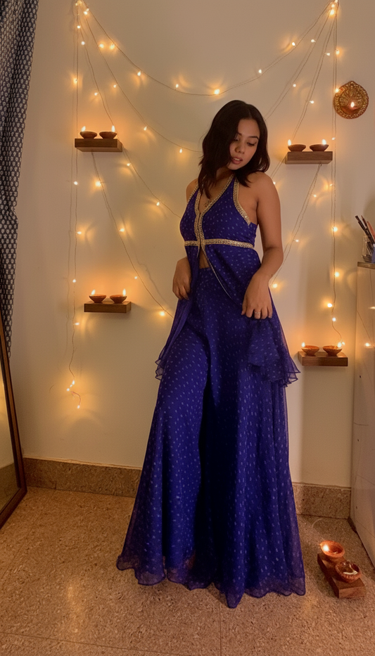 Royal Blue Radiance Bandhani Indo Western Suit Set