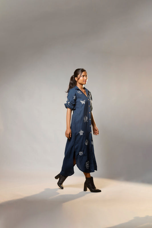 Timeless Charm Hand-Embroidered Cotton Shirt Long Dress