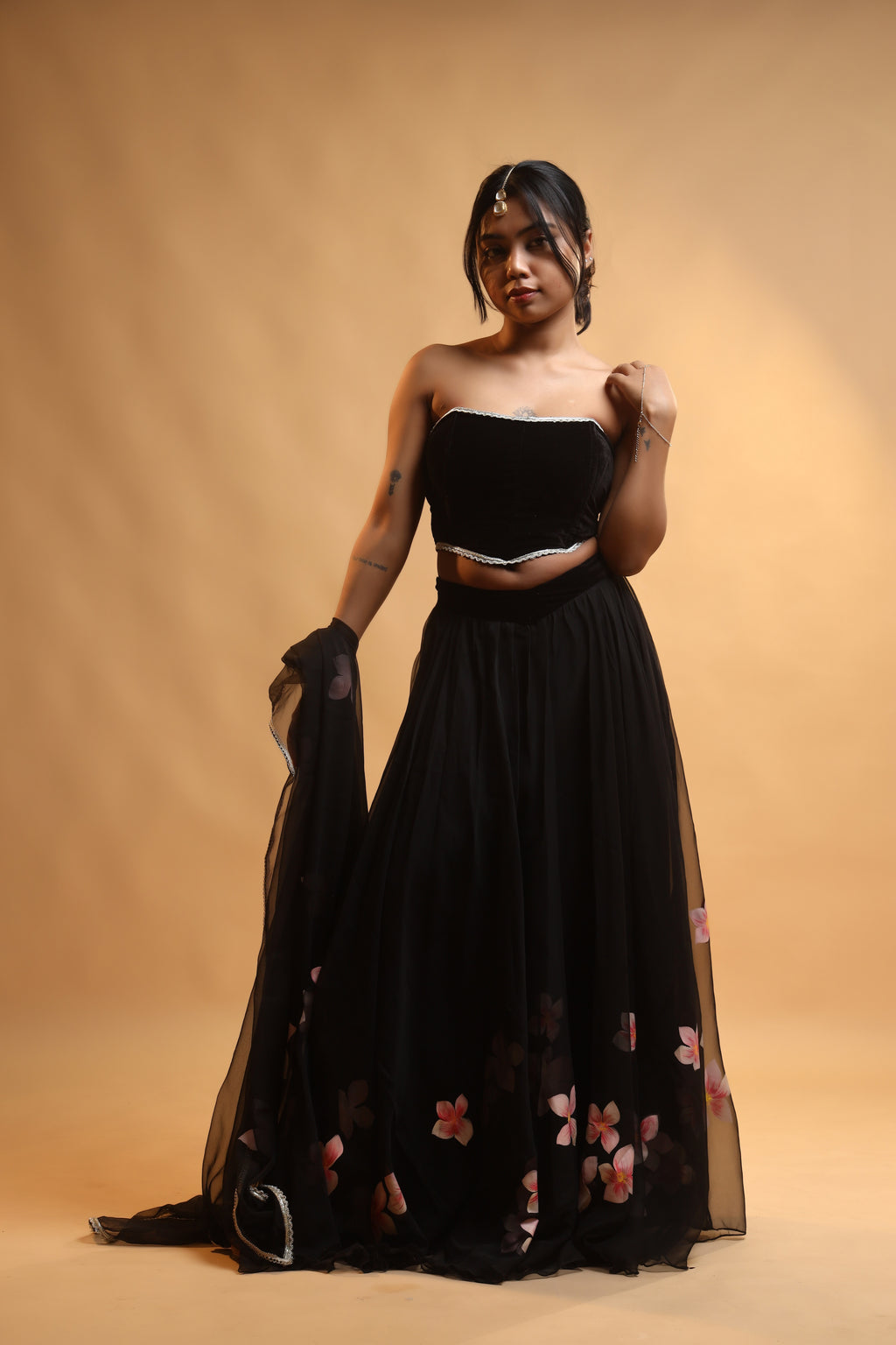 Corset & Canvas Georgette Lehenga Set with Detachable Sleeves