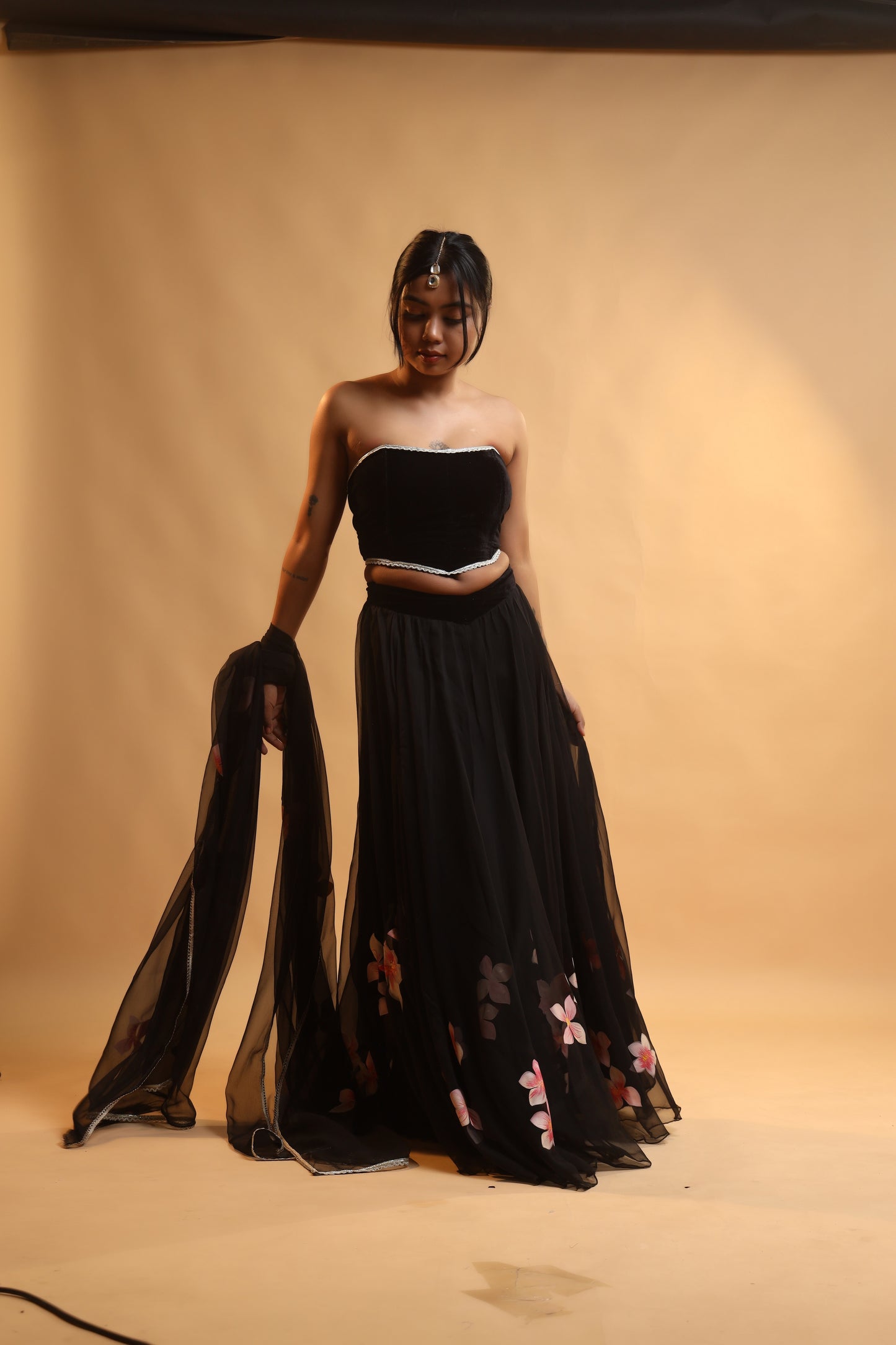 Corset & Canvas Georgette Lehenga Set with Detachable Sleeves