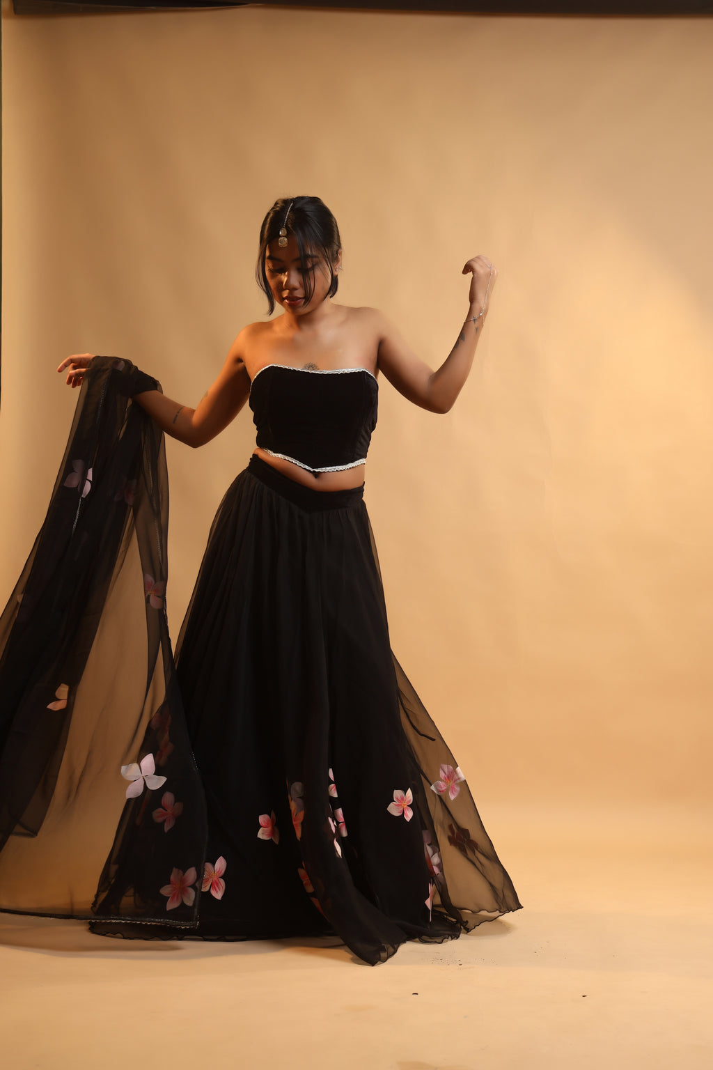 Corset & Canvas Georgette Lehenga Set with Detachable Sleeves