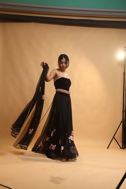 Corset & Canvas Georgette Lehenga Set with Detachable Sleeves