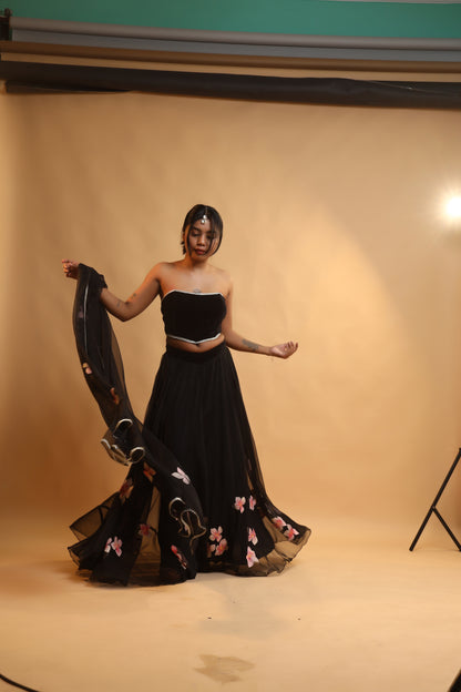 Corset & Canvas Georgette Lehenga Set with Detachable Sleeves