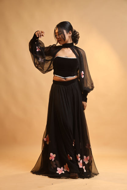 Corset & Canvas Georgette Lehenga Set with Detachable Sleeves