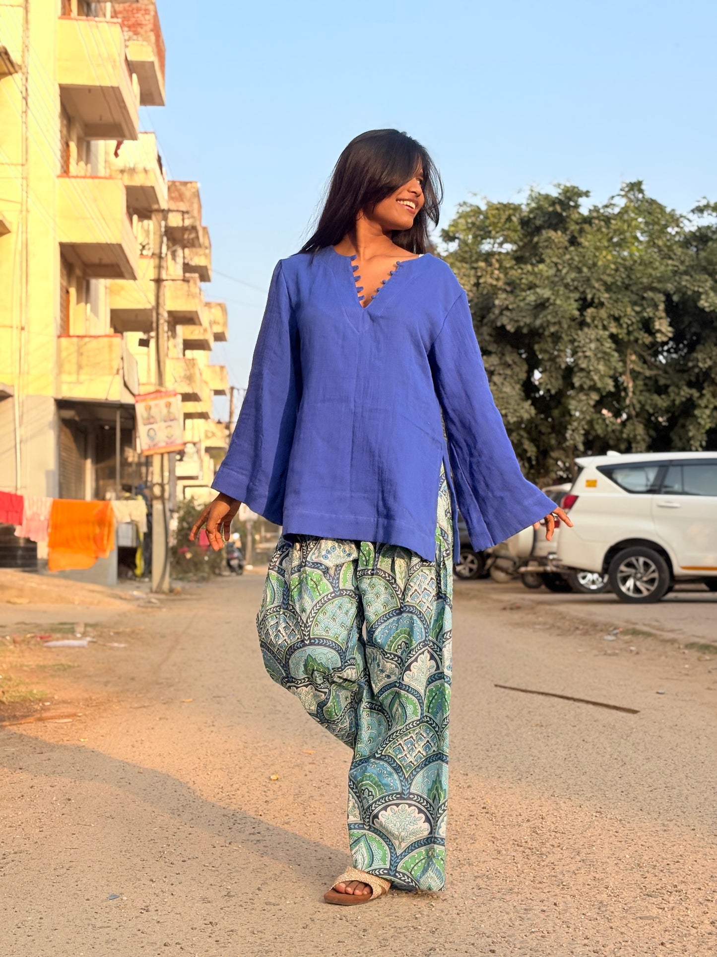 Pure Cotton Mini Kurta & Printed Trousers