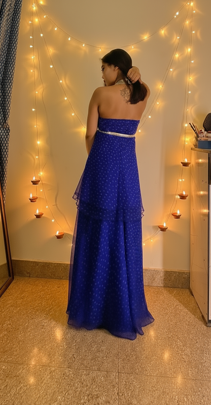 Royal Blue Radiance Bandhani Indo Western Suit Set