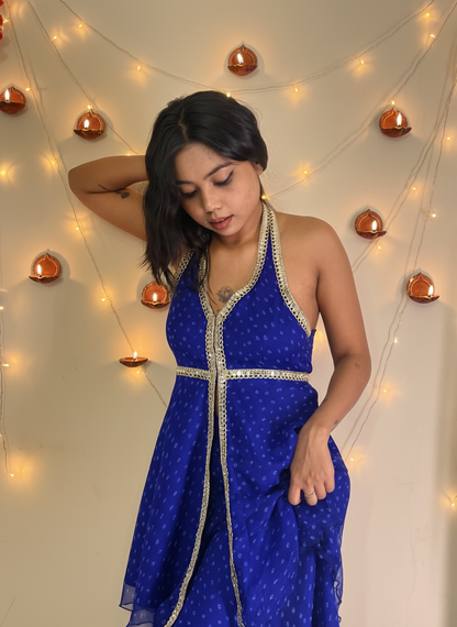 Royal Blue Radiance Bandhani Indo Western Suit Set