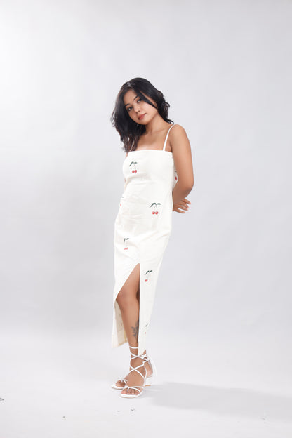 Cherry Bloom Elegance Butter Yellow Pencil dress