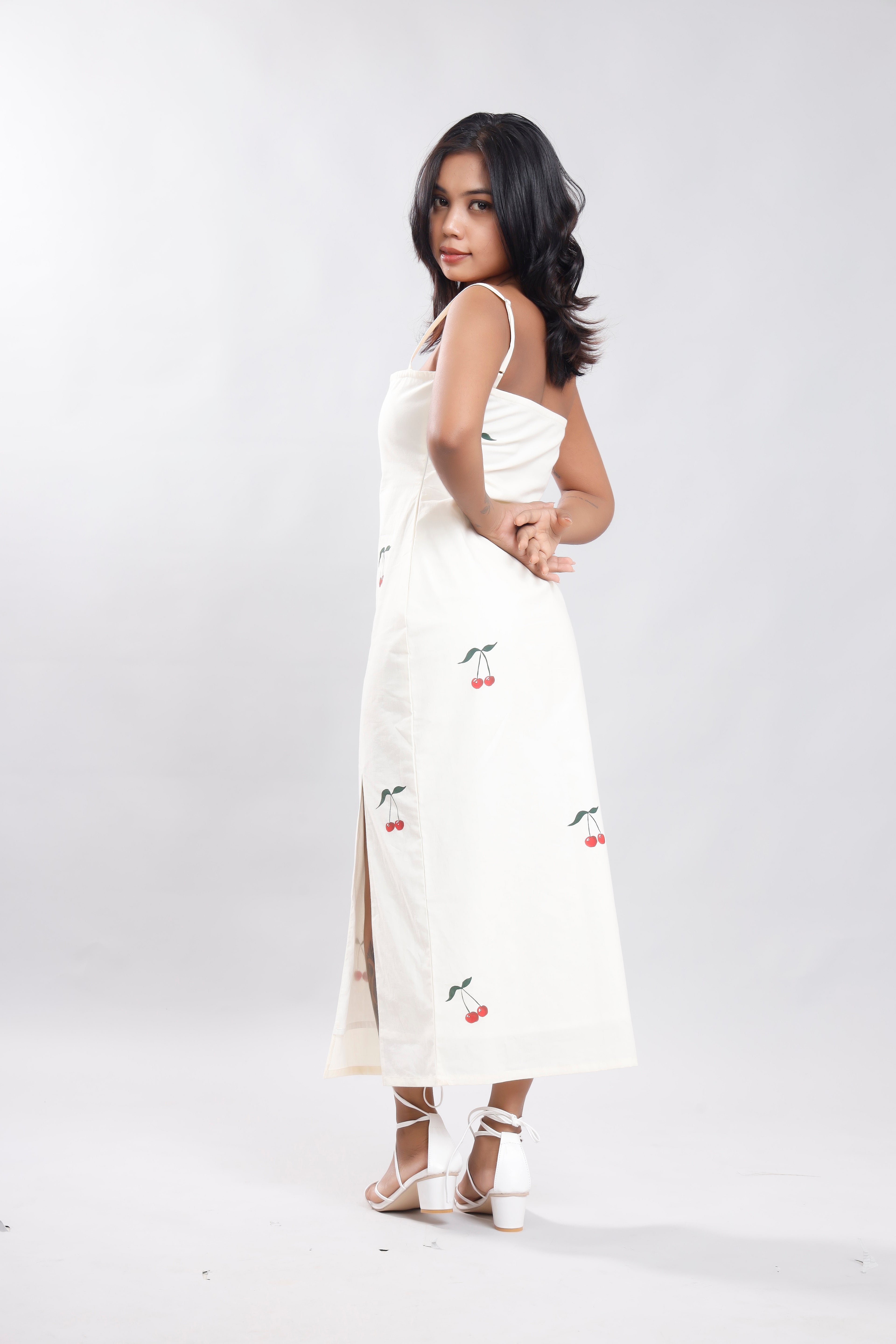 Cherry Bloom Elegance Butter Yellow Pencil dress