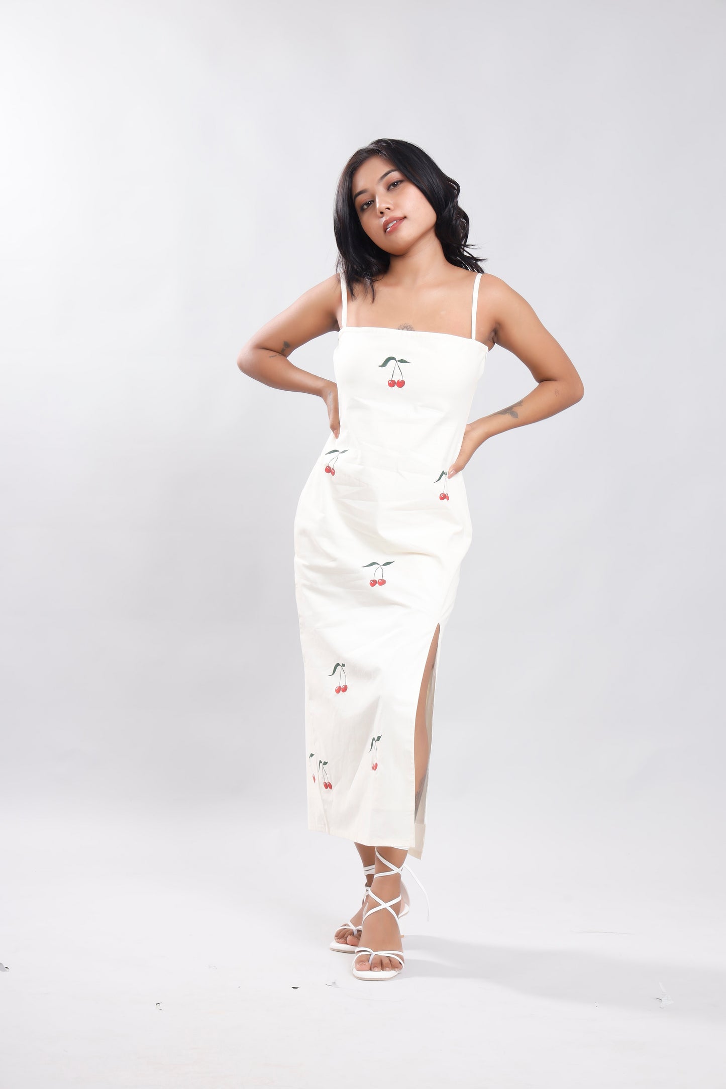 Cherry Bloom Elegance Butter Yellow Pencil dress