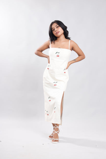 Cherry Bloom Elegance Butter Yellow Pencil dress