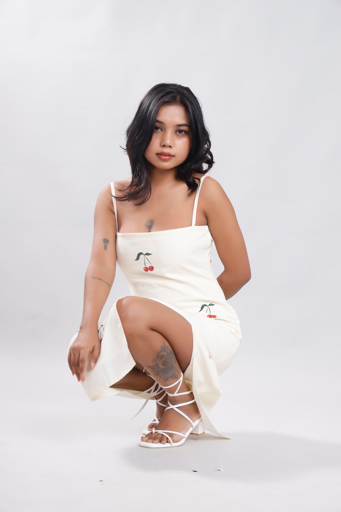 Cherry Bloom Elegance Butter Yellow Pencil dress