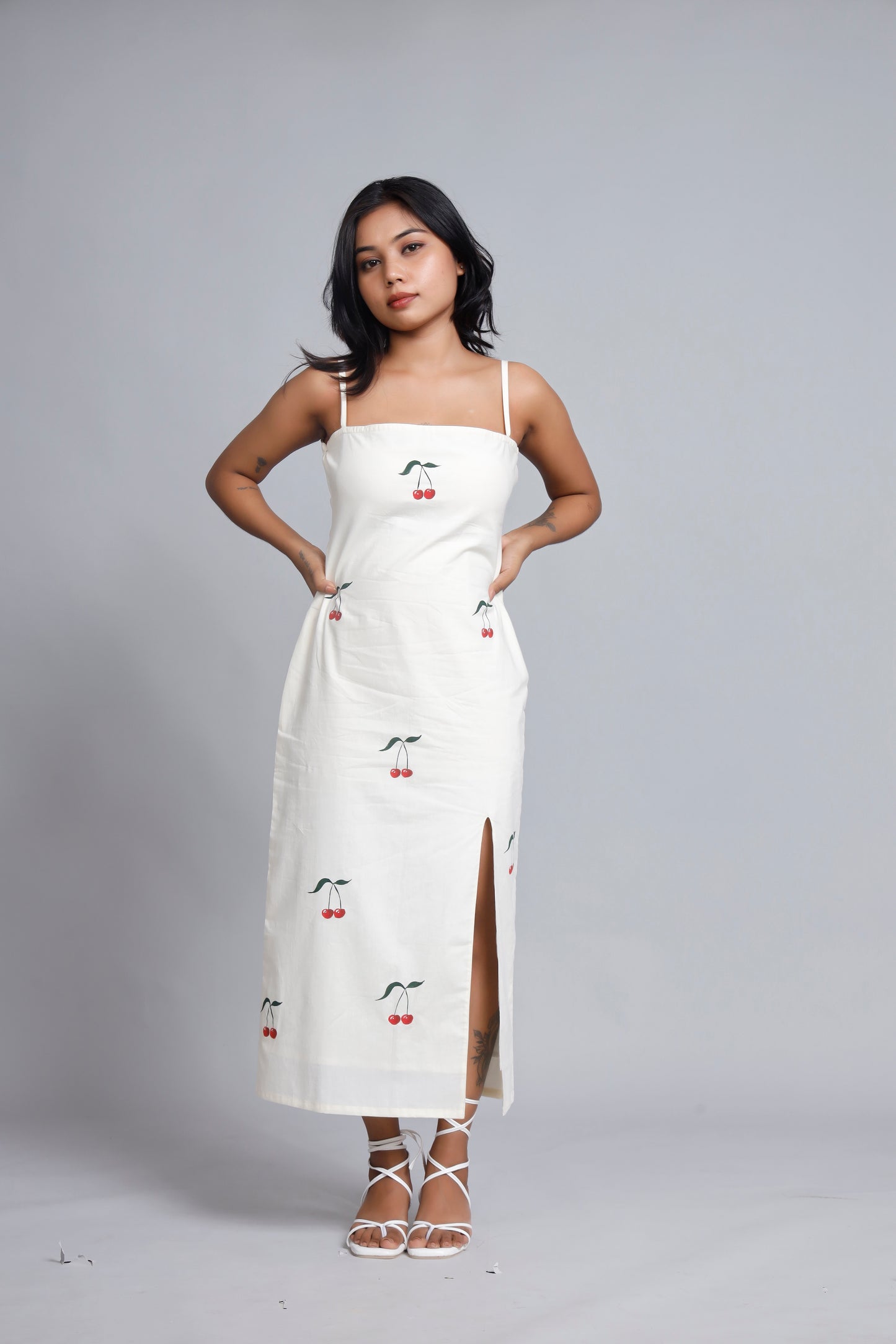 Cherry Bloom Elegance Butter Yellow Pencil dress