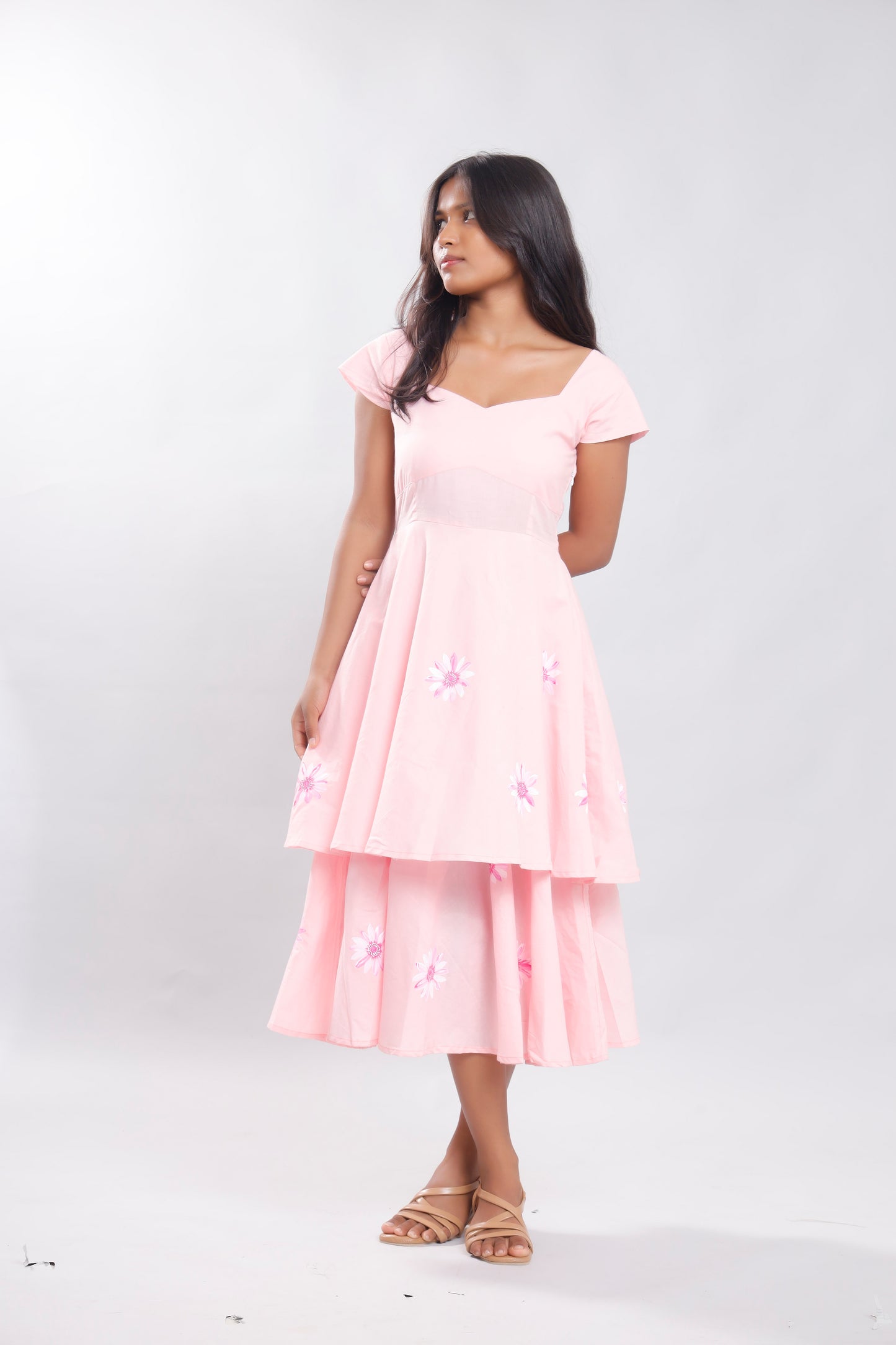 Floral Symphony Baby Pink Double Layered Dress