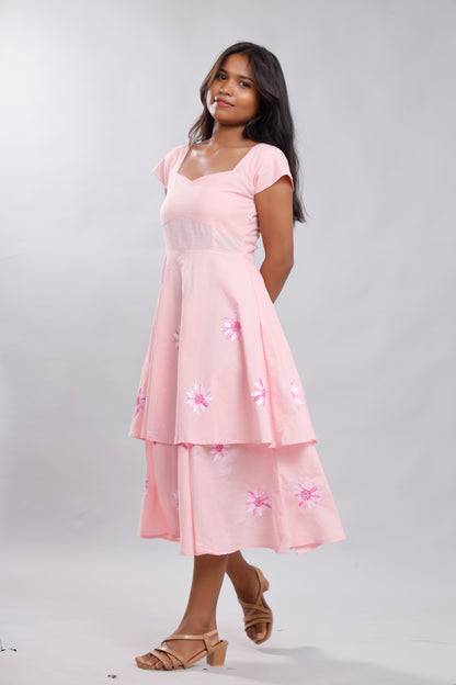 Floral Symphony Baby Pink Double Layered Dress