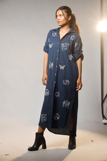 Timeless Charm Hand-Embroidered Cotton Shirt Long Dress