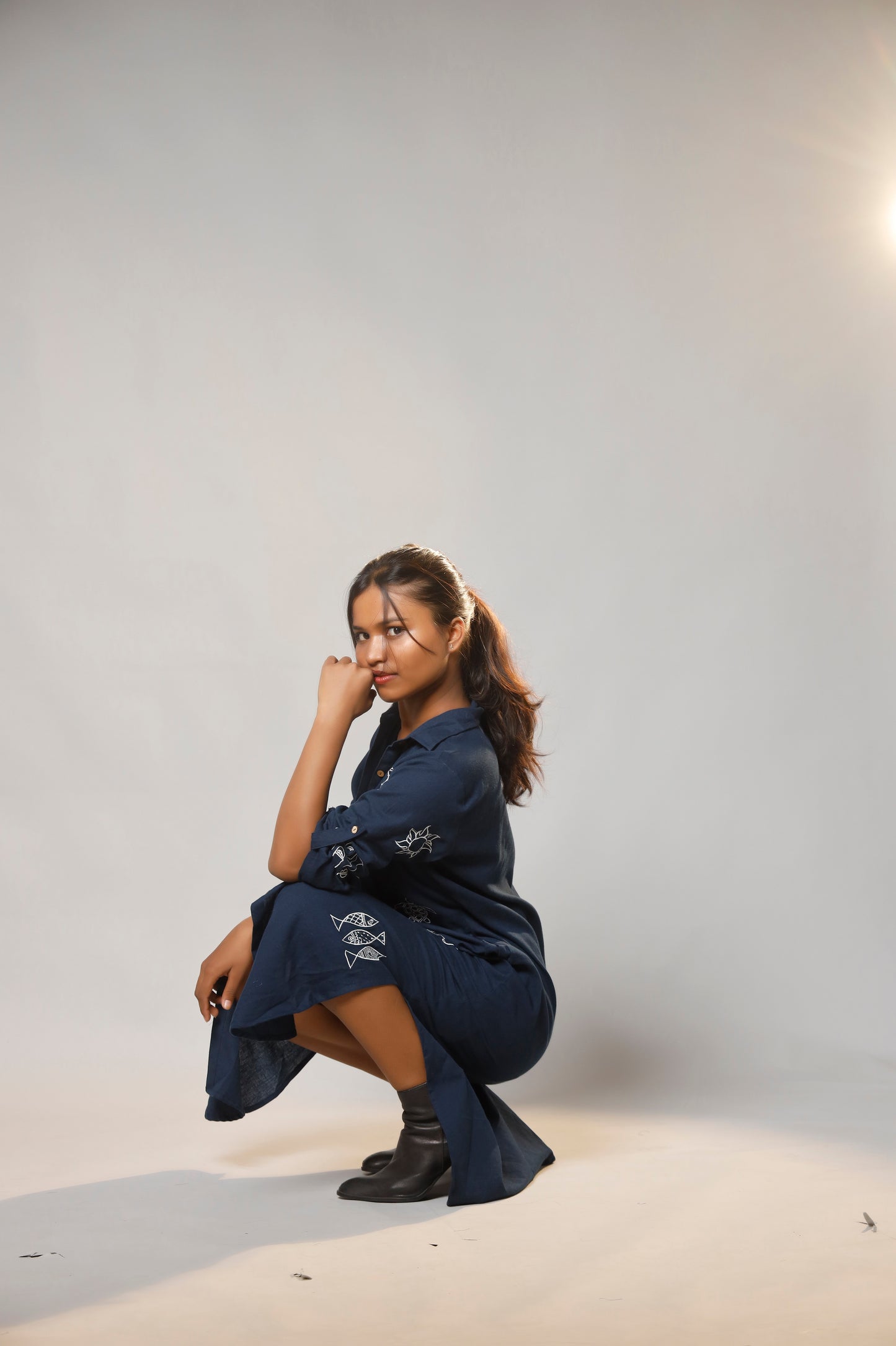 Timeless Charm Hand-Embroidered Cotton Shirt Long Dress