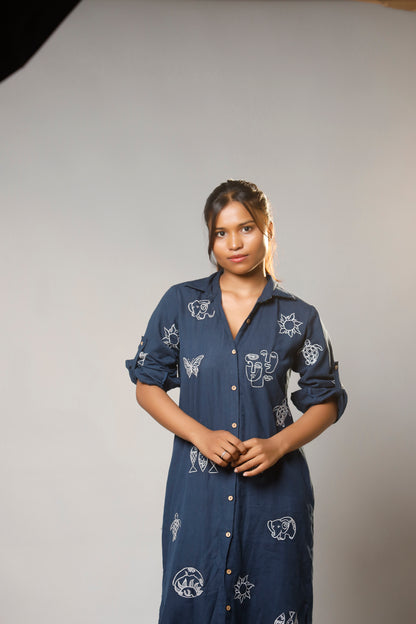 Timeless Charm Hand-Embroidered Cotton Shirt Long Dress