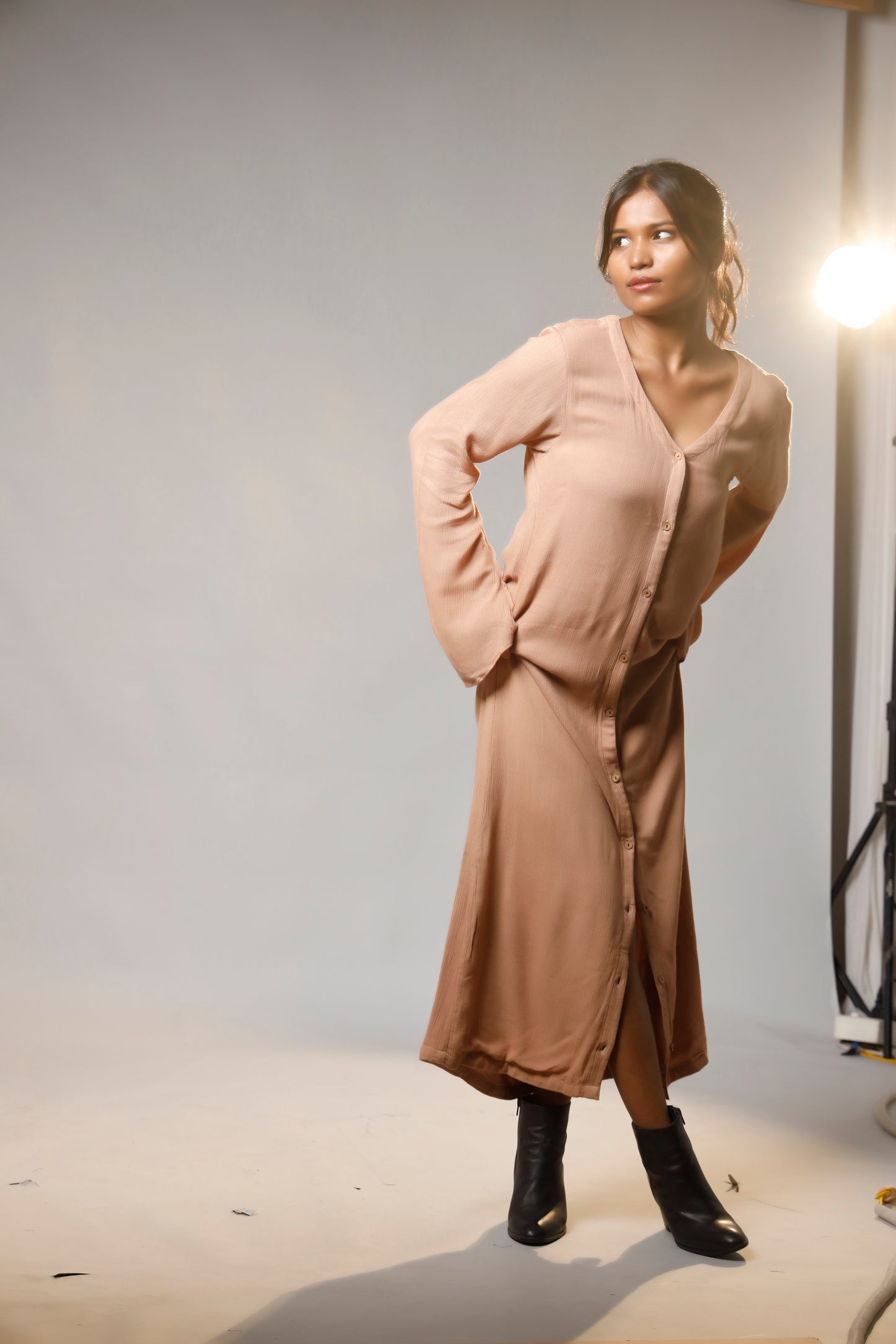 Vintage-Inspired Boho Maxi Shirt Dress with Relaxed Fit