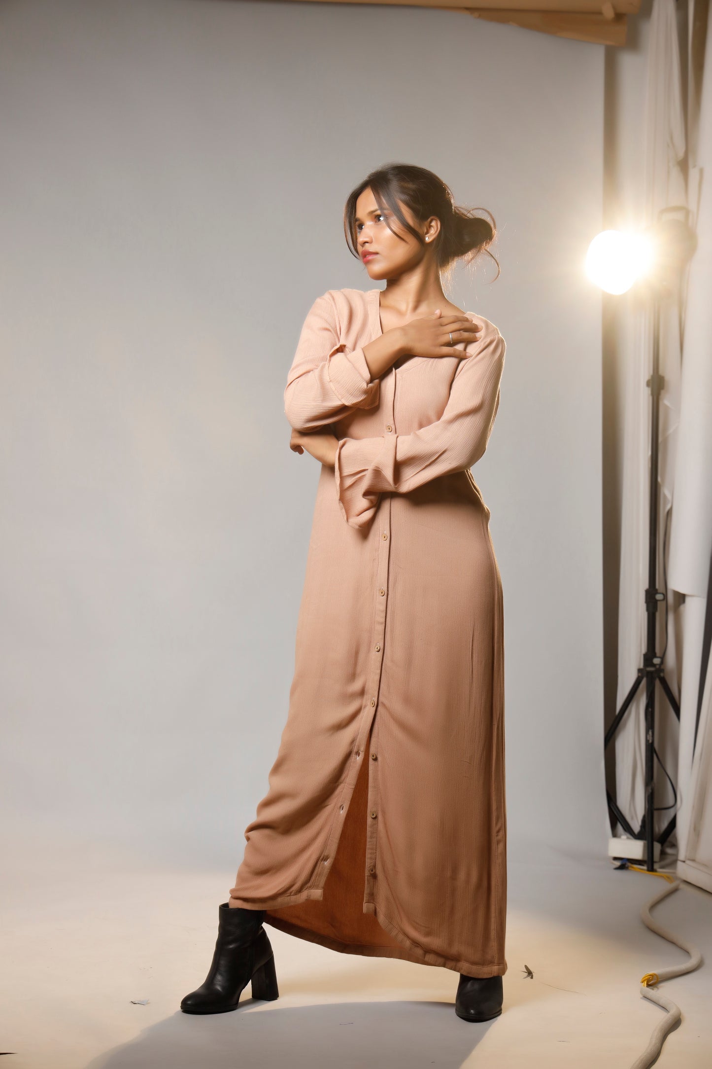 Vintage-Inspired Boho Maxi Shirt Dress with Relaxed Fit
