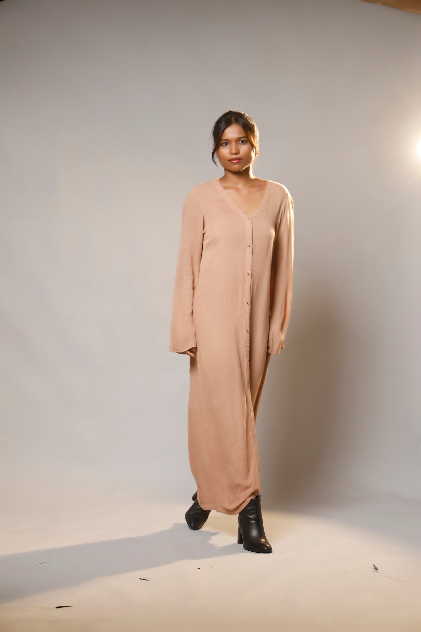 Vintage-Inspired Boho Maxi Shirt Dress with Relaxed Fit