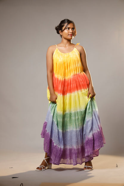 Sunset Vibes Rainbow Bohemian Maxi