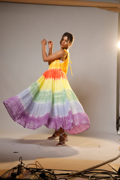 Sunset Vibes Rainbow Bohemian Maxi