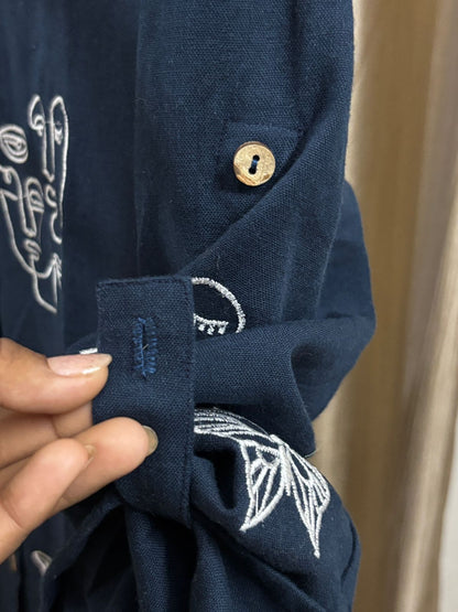 Timeless Charm Hand-Embroidered Cotton Shirt Long Dress